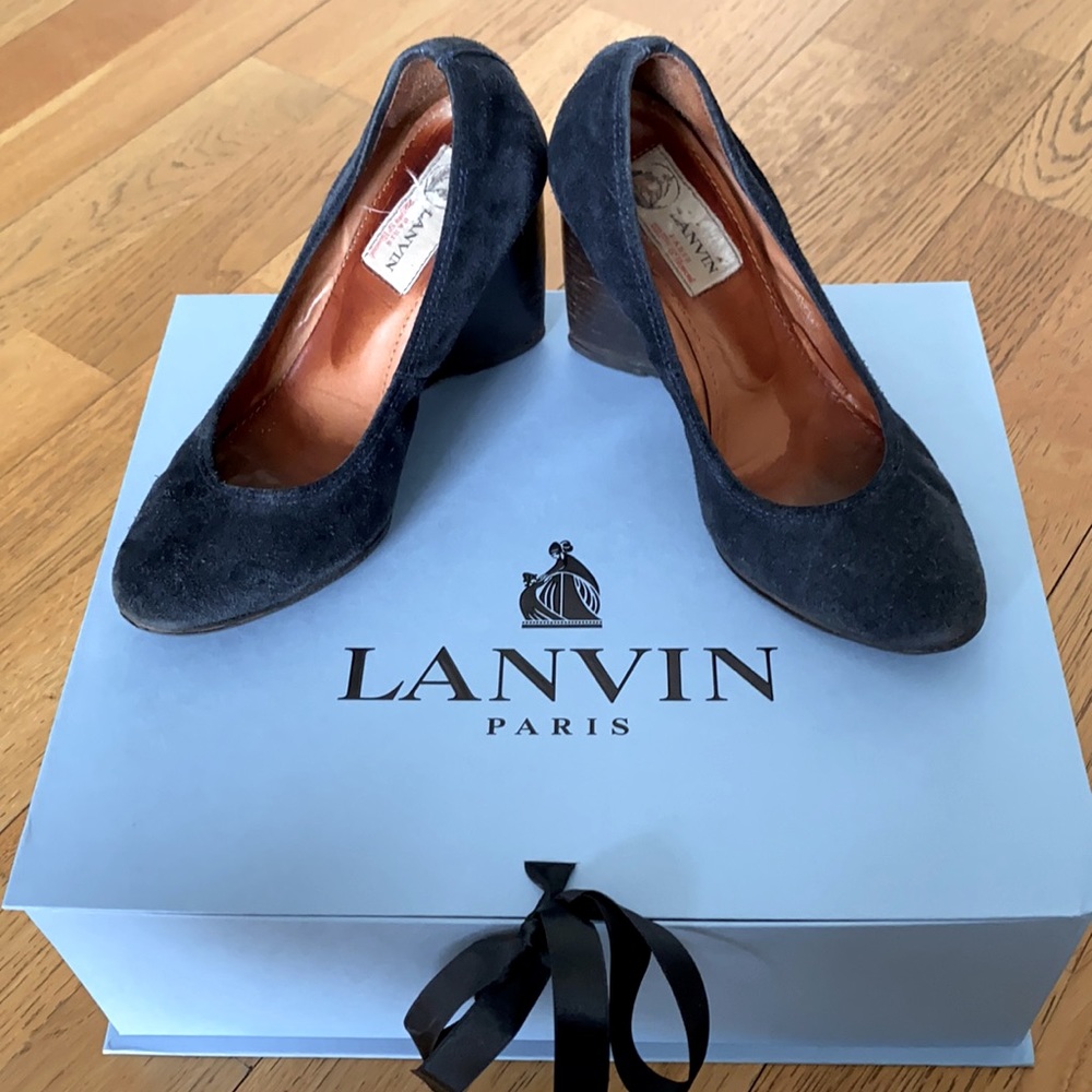 Lanvin navy blue suede wedge ballerina 34